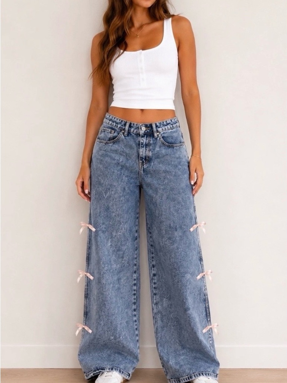 Rise Supply Co. Acid Wash Bow Side Wide Leg Jeans 🎀